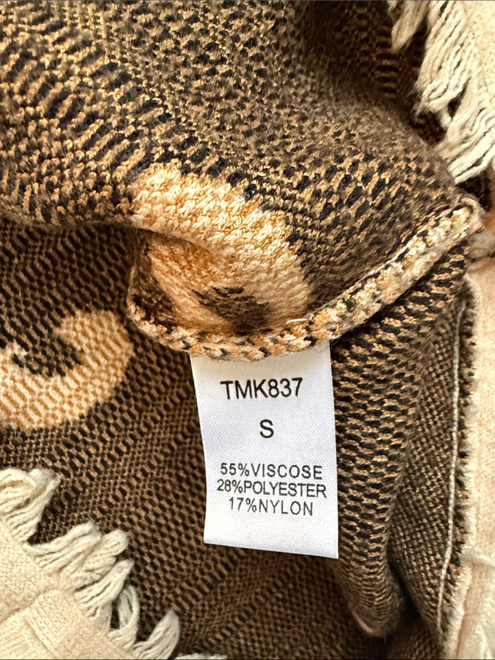 THML Cream Leopard-Print Crewneck Sweater with Crochet Multicolor Trim S - Picture 5 of 5